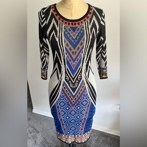 New York & Company multicolor geometric print midi sweater dress